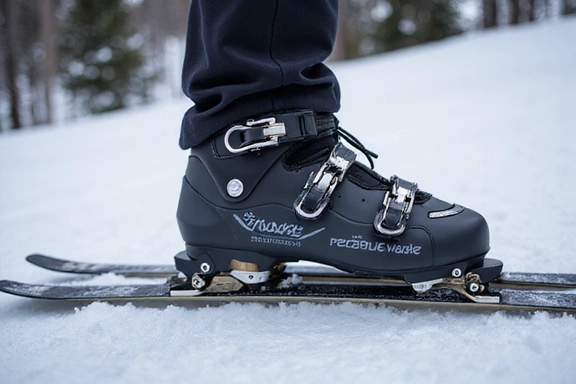 Close-up of a ski boot binding