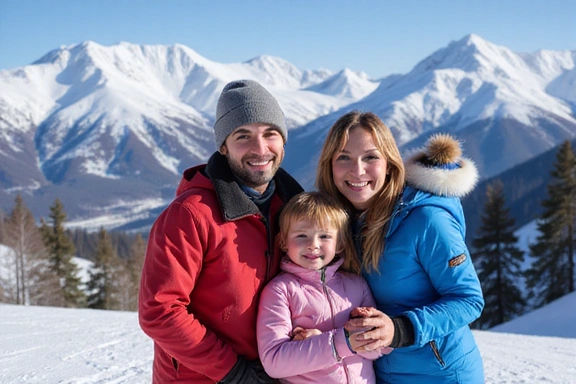 Family enjoying a ski trip in the mountains