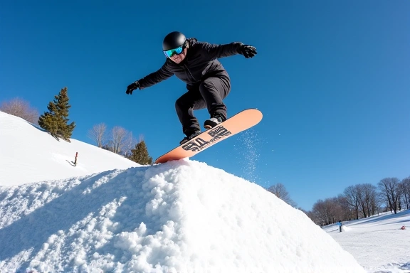 Snowboarder doing a trick in a snow park