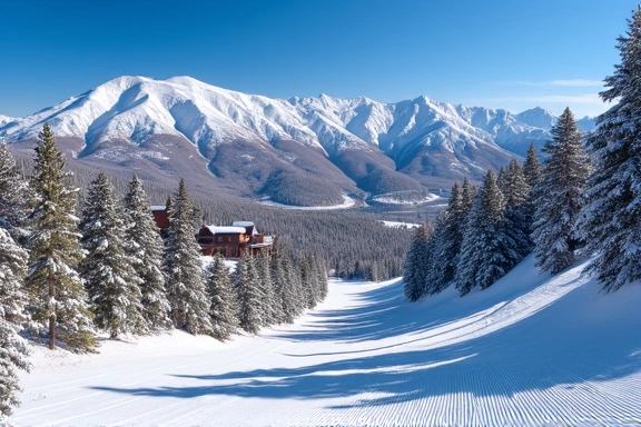 Image of Aspen, Colorado ski slopes with fresh snow