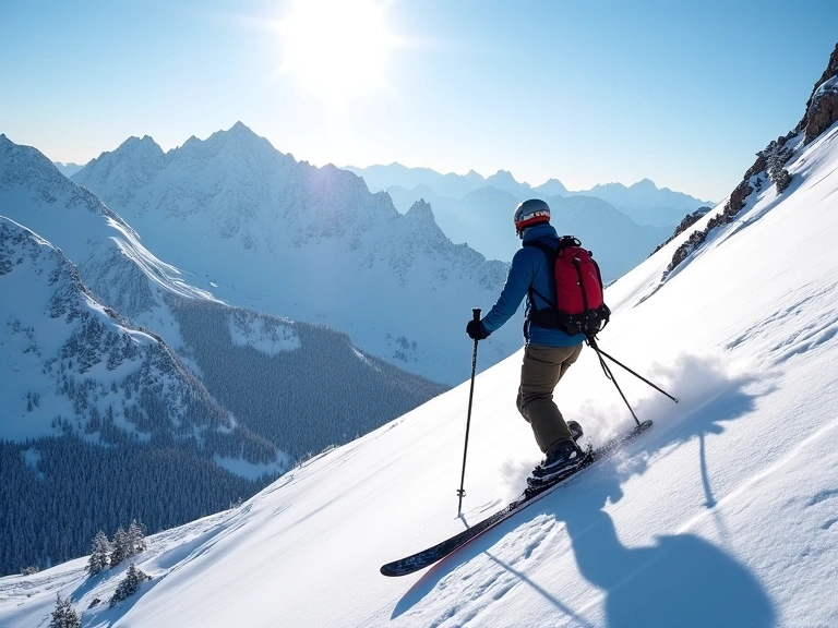 Backcountry skier ascending a mountain