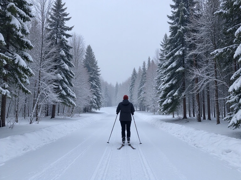 Cross-country skier in a forest