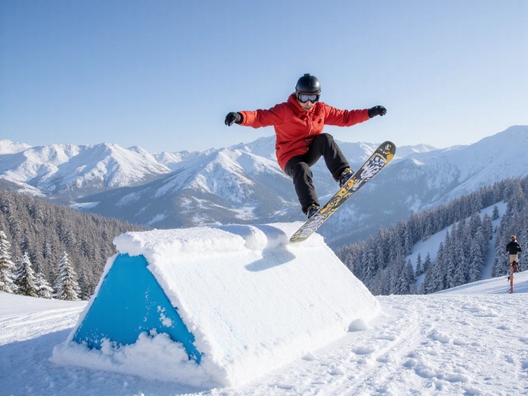 Freestyle skier performing a trick in a terrain park