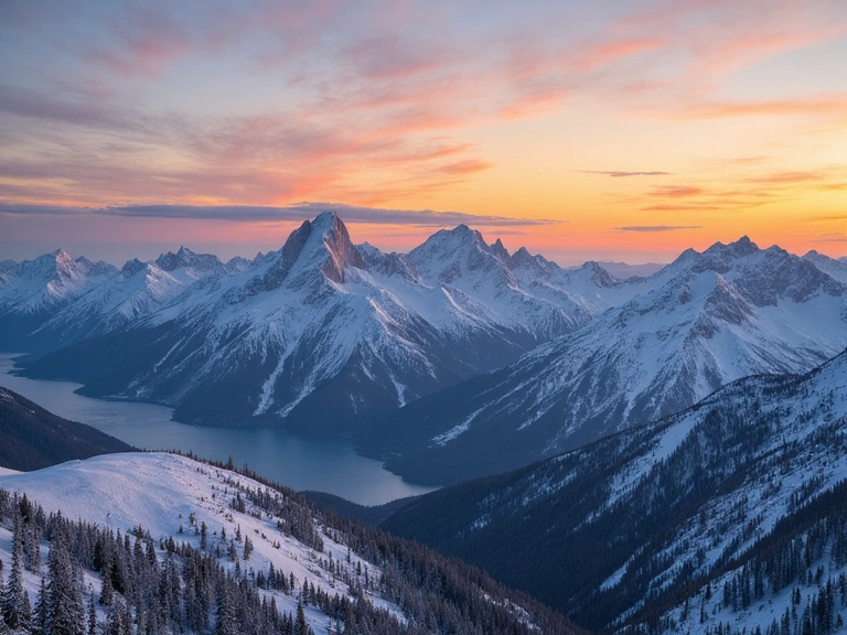 Panoramic view of a snow-covered mountain range