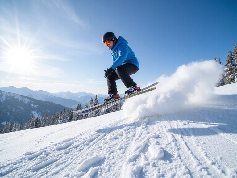 Skier jumping over a mogul