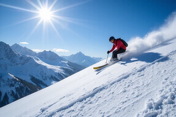 Skier on a pristine mountain slope