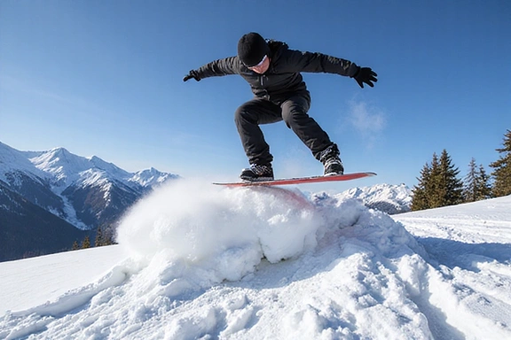 Snowboarder airborne over a jump