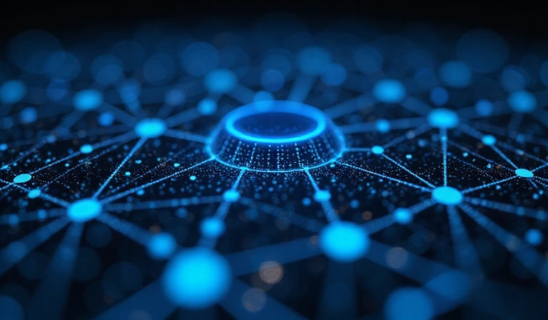 Abstract illustration of interconnected data points and lines, symbolizing data processing and secure information flow.